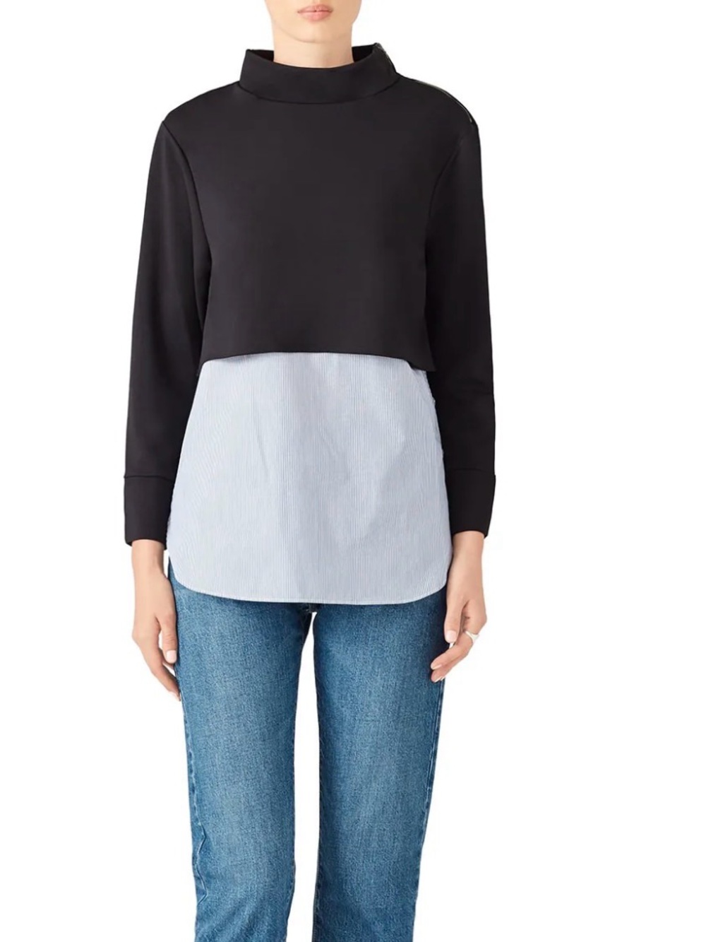 DREW Black Layered-Look Mixed-Media Top